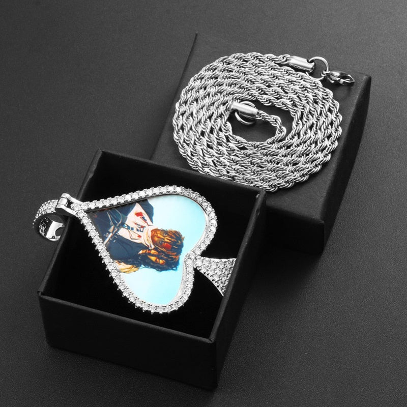 Custom Photo Medallions Necklace - Spades Shape Medallions Necklace