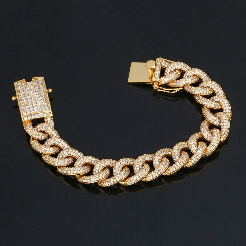 18K Gold Plated Miami Crystal Cuban Link Chain Bracelet- Best Valentines Day Gifts For Dad 2022