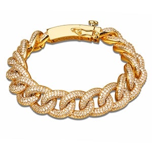 18K Gold Plated Miami Crystal Cuban Link Chain Bracelet- Best Valentines Day Gifts For Dad 2022