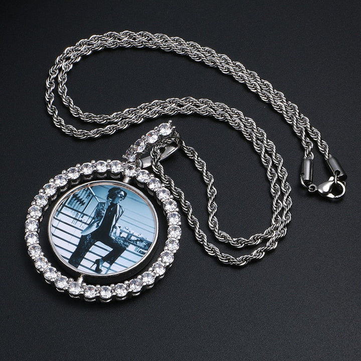 Custom Photo Rotating Double Sided Medallions Pendant Necklace-Christmas Gifts For Dad