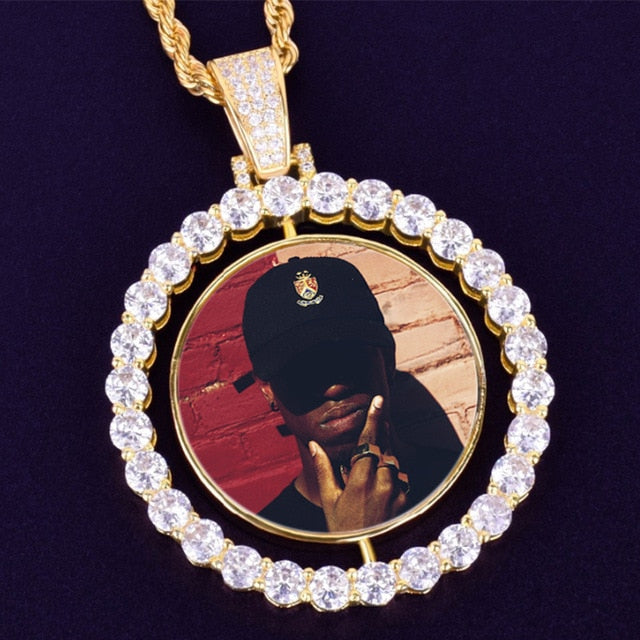 Custom Photo Rotating Double Sided Medallions Pendant Necklace-Christmas Gifts For Dad