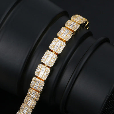 10MM Gold Plated Iced Out Bracelet- Square Shape Hip Hop Bracelet Chain