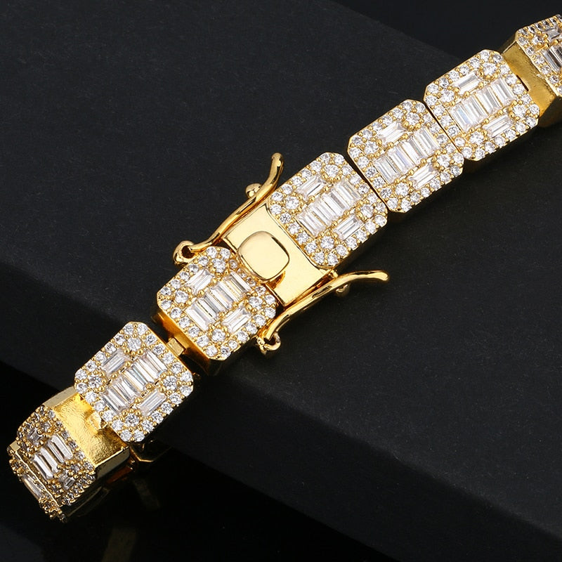 10MM Gold Plated Iced Out Bracelet- Square Shape Hip Hop Bracelet Chain