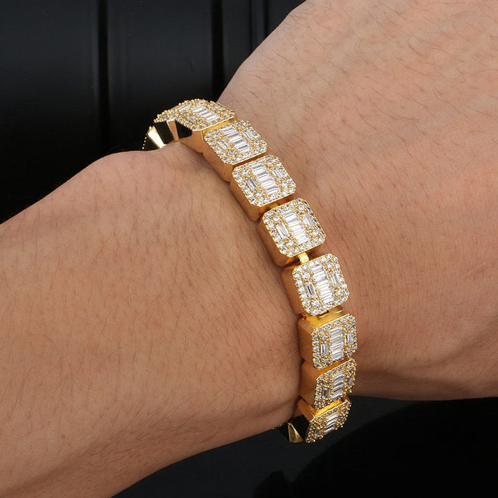 10MM Gold Plated Iced Out Bracelet- Square Shape Hip Hop Bracelet Chain