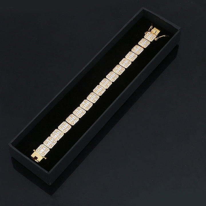 10MM Gold Plated Iced Out Bracelet- Square Shape Hip Hop Bracelet Chain