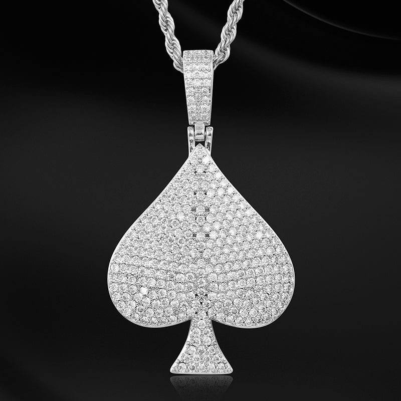 Rhinestone Spades Shape Pendant Necklace Bling Hip Hop Jewelry