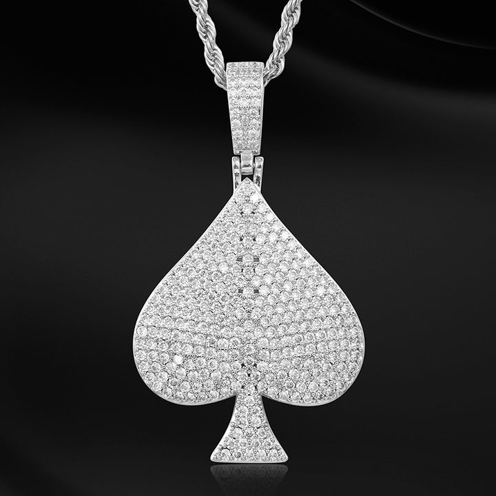 Rhinestone Spades Shape Pendant Necklace Bling Hip Hop Jewelry