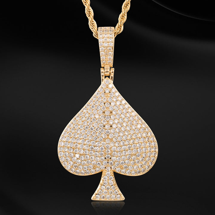 Rhinestone Spades Shape Pendant Necklace Bling Hip Hop Jewelry