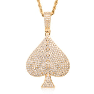 Rhinestone Spades Shape Pendant Necklace Bling Hip Hop Jewelry