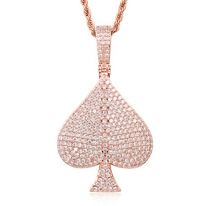 Rhinestone Spades Shape Pendant Necklace Bling Hip Hop Jewelry