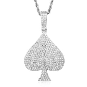 Rhinestone Spades Shape Pendant Necklace Bling Hip Hop Jewelry