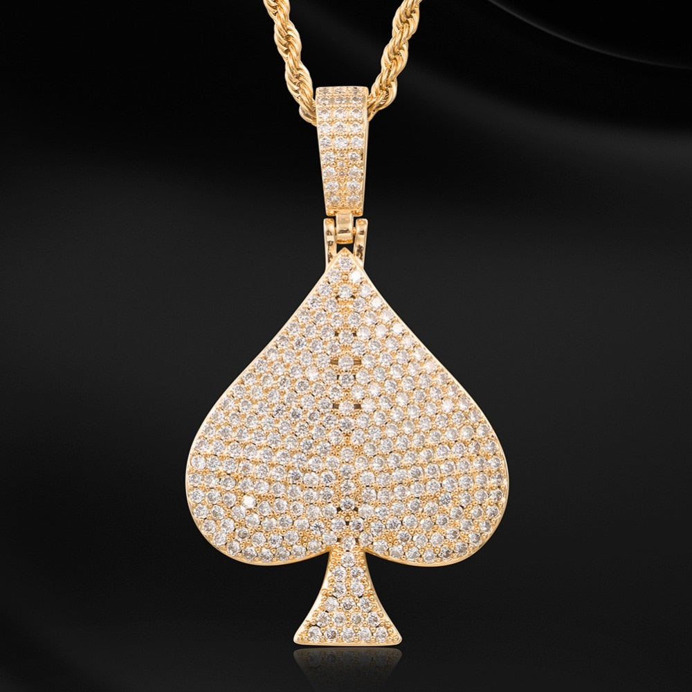 Rhinestone Spades Shape Pendant Necklace Bling Hip Hop Jewelry