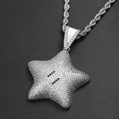 Micro Paved Iced Shiny Star Pendant Necklace For Men And Women