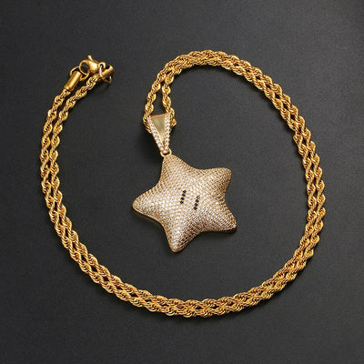 Micro Paved Iced Shiny Star Pendant Necklace For Men And Women