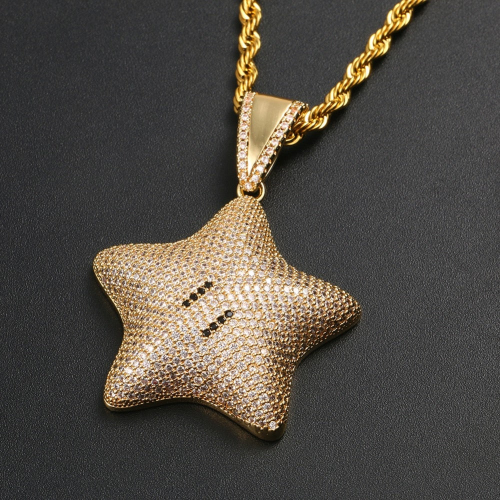 Micro Paved Iced Shiny Star Pendant Necklace For Men And Women
