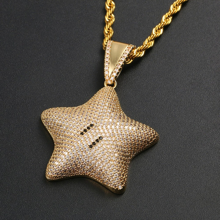 Micro Paved Iced Shiny Star Pendant Necklace For Men And Women