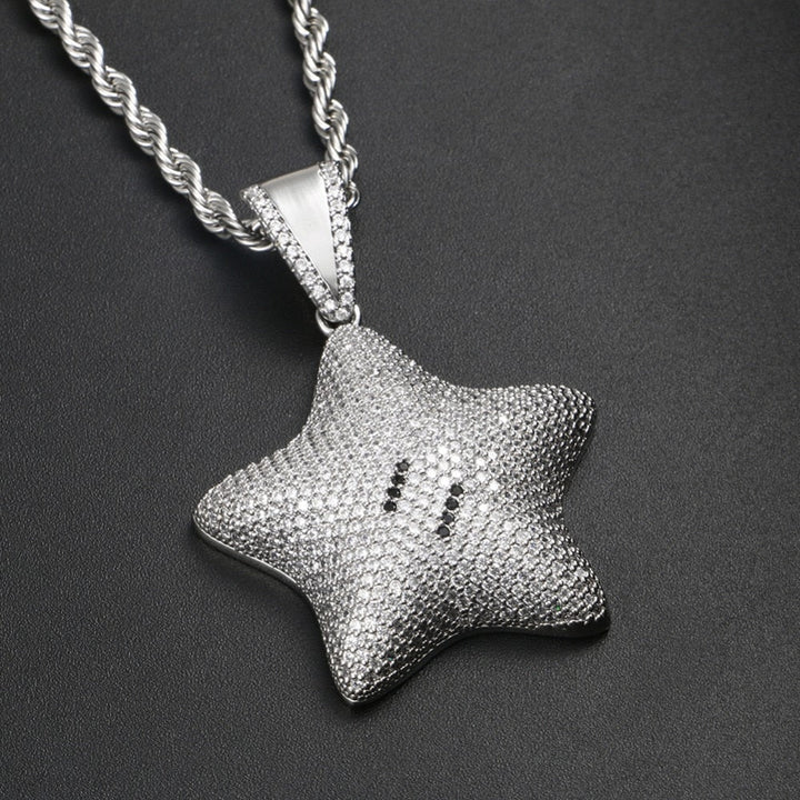 Micro Paved Iced Shiny Star Pendant Necklace For Men And Women