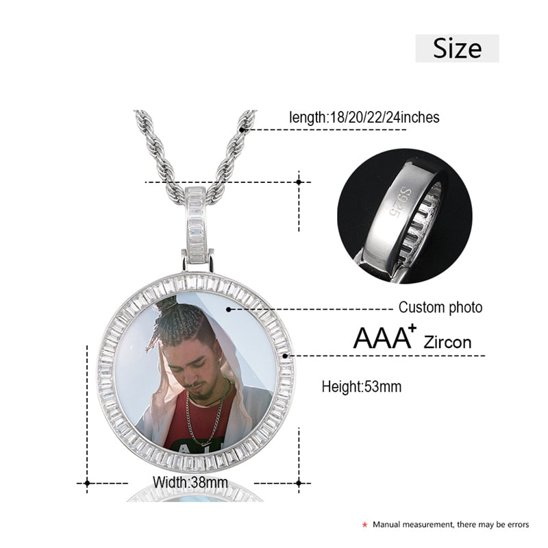 925 Sterling Silver Medallion Necklace-Men's Medallion Necklace-Picture Pendant Necklace