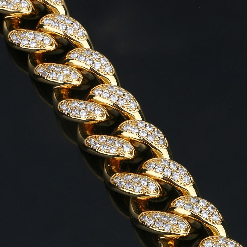 20mm Wide AAA Cubic Zirconia Cuban Chain Bracelets- Curb Rhinestones Hip Hop Bracelet