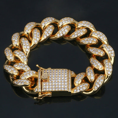 20mm Wide AAA Cubic Zirconia Cuban Chain Bracelets- Curb Rhinestones Hip Hop Bracelet