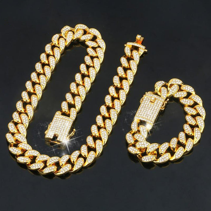 18K Gold Plated Iced Out Hip Hop Bracelet And Necklace For Her/Him