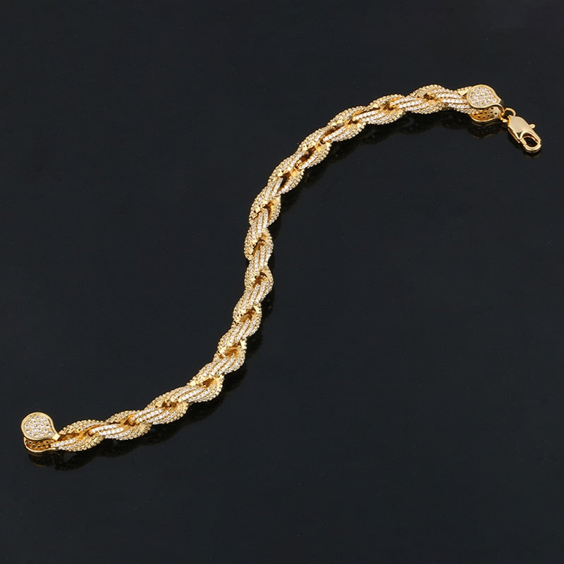 8mm Rope Chain Rhinestone Bracelets- 18K Gold Plated Hip Hop Bracelet