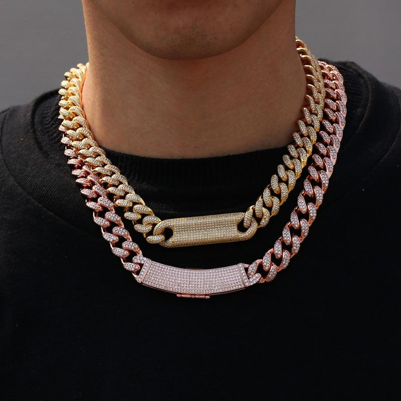 18K Gold Plated 10MM Iced Out Cuban Chain Hip Hop Necklace For Her