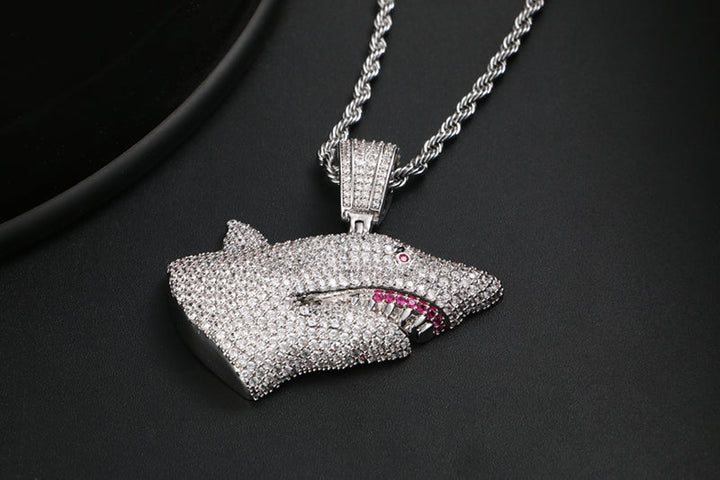18K Gold Plated Open Mouth Shark Pendant Bling Hip Hop Jewelry