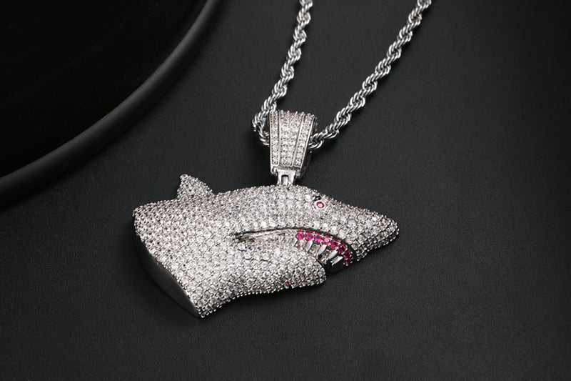 18K Gold Plated Open Mouth Shark Pendant Bling Hip Hop Jewelry