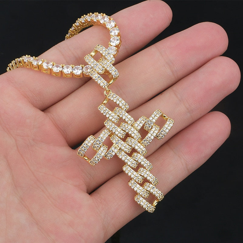 Luxury 18k Gold Plated Cross Pendant Necklace For Men