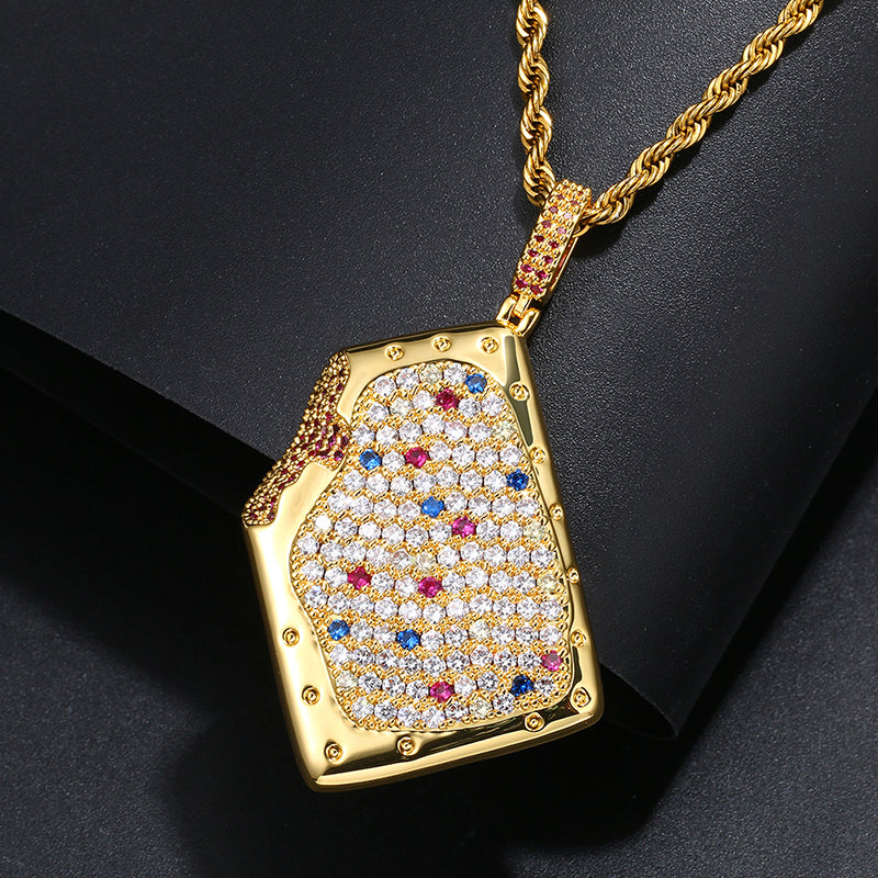 Brass Pendant Iced Out Pop Tart Necklace Bling Hip Hop Jewelry