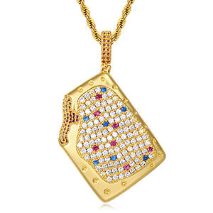 Brass Pendant Iced Out Pop Tart Necklace Bling Hip Hop Jewelry
