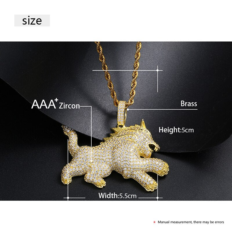18K Gold Plated Iced Out Lion Animal Pendant Necklace