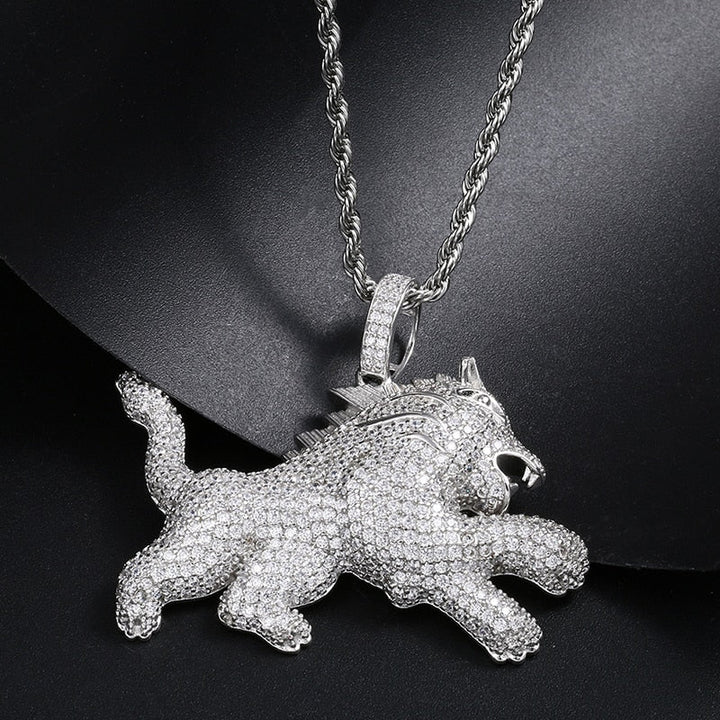 18K Gold Plated Iced Out Lion Animal Pendant Necklace