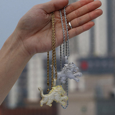 18K Gold Plated Iced Out Lion Animal Pendant Necklace