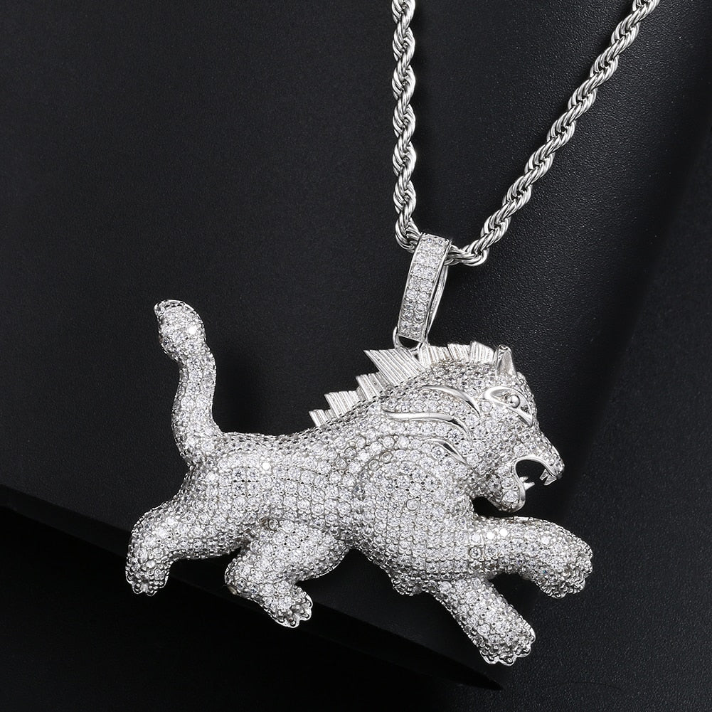 18K Gold Plated Iced Out Lion Animal Pendant Necklace