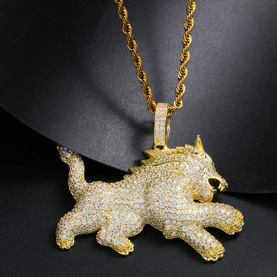 18K Gold Plated Iced Out Lion Animal Pendant Necklace