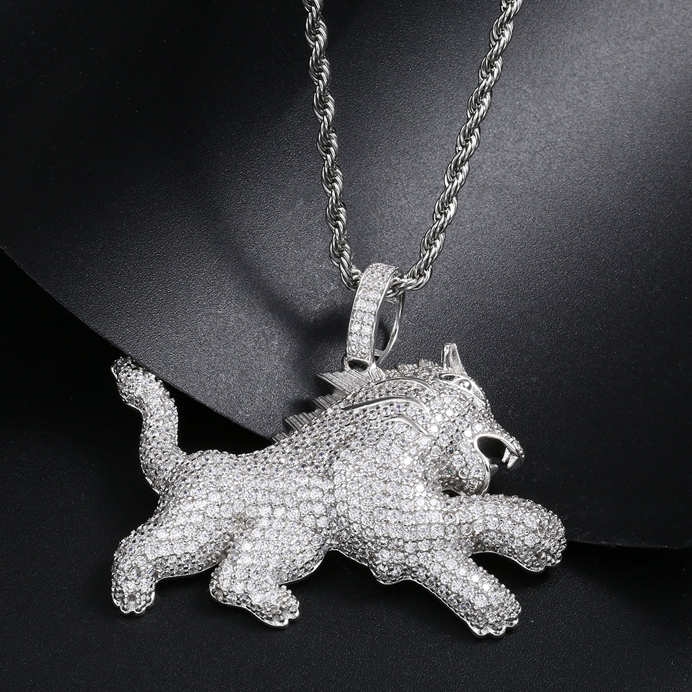 18K Gold Plated Iced Out Lion Animal Pendant Necklace