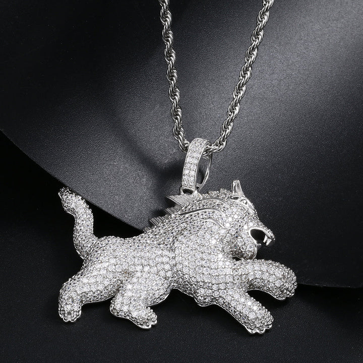 18K Gold Plated Iced Out Lion Animal Pendant Necklace
