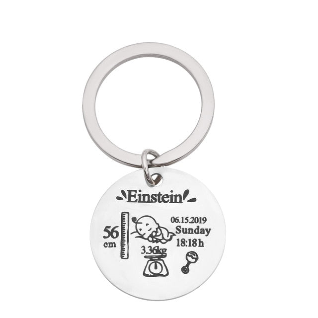 Personalized Round Keychain- Baby Name Date Of Birth Weight Time Height For Newborn Commemorate Exclusive Key Ring