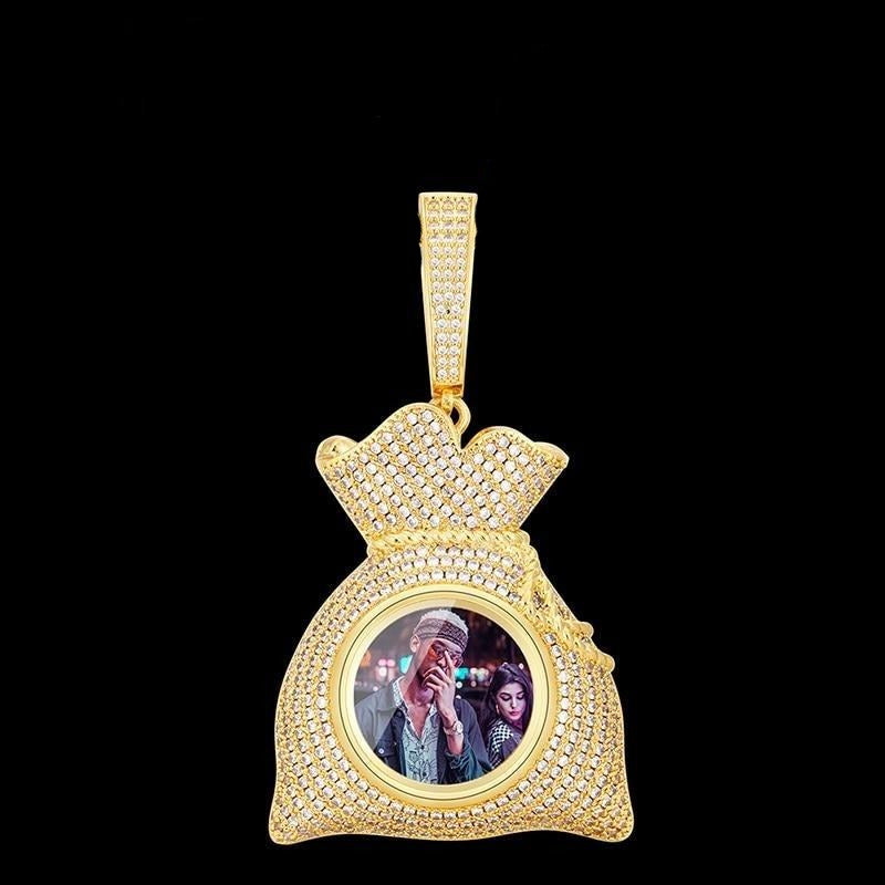 Custom Money Bag Photo Medallion Necklace