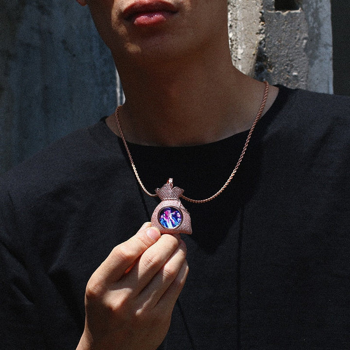 Custom Money Bag Photo Medallion Necklace