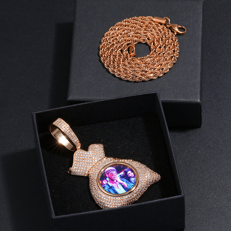 Custom Photo Hip Hop Money Bag Medallion Necklace For Man