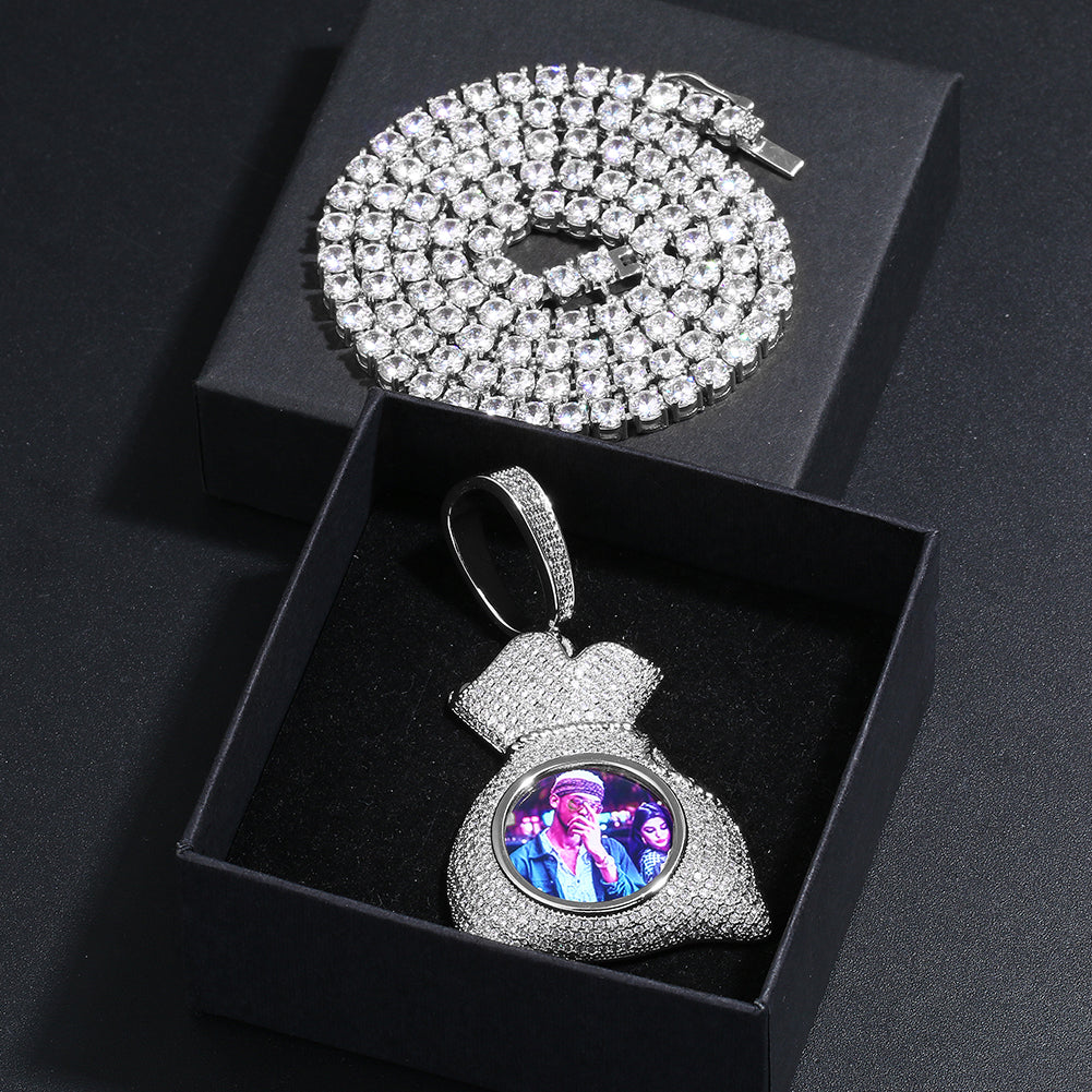 Custom Money Bag Photo Medallion Necklace