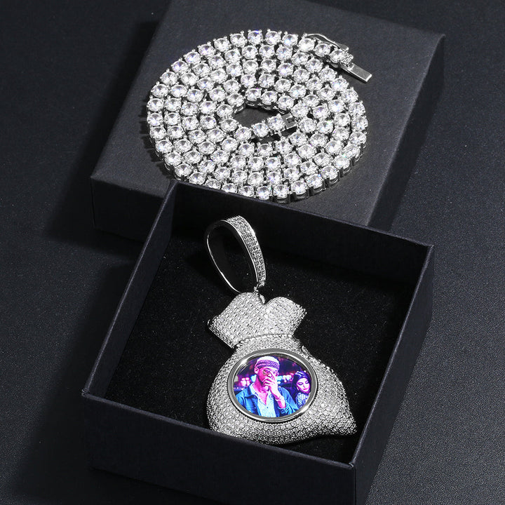 Custom Money Bag Photo Medallion Necklace