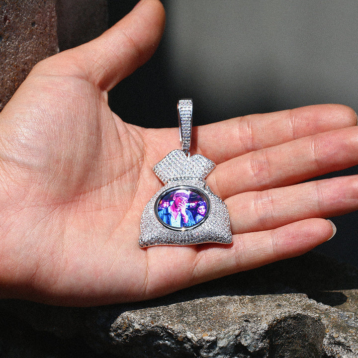 Custom Money Bag Photo Medallion Necklace