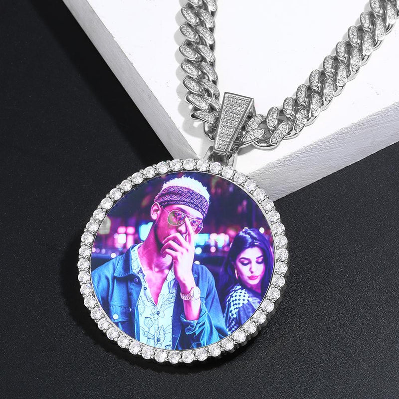 12MM Cuban Chain Photo Medallion Necklace- Mother&