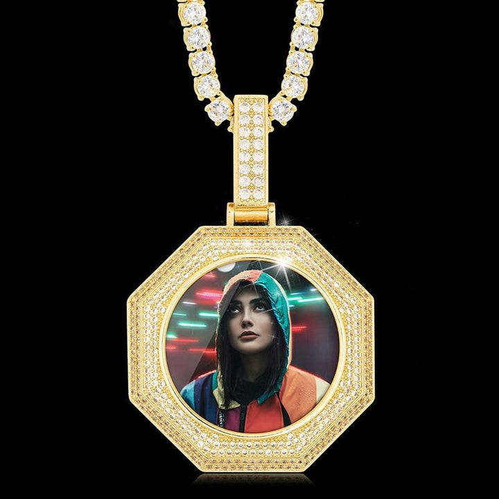 Custom 14K Gold Photo Pendant Necklace- Octagon Shaped Photo Necklace
