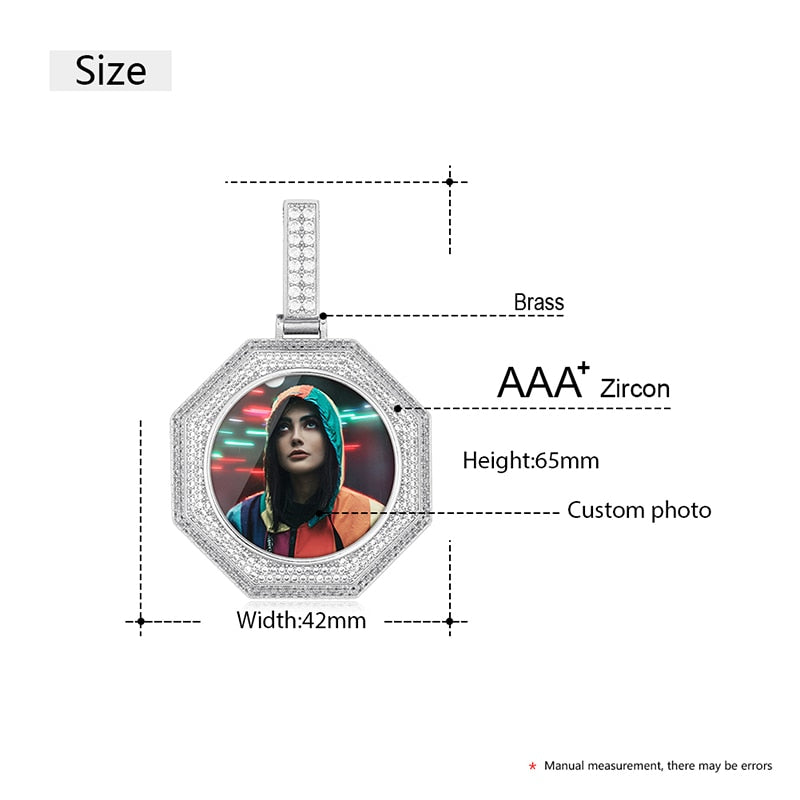 Custom 18K Gold Photo Pendant Necklace- Octagon Pendant Necklace