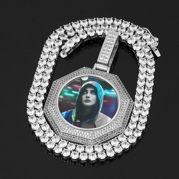 Custom 14K Gold Photo Pendant Necklace- Octagon Shaped Photo Necklace